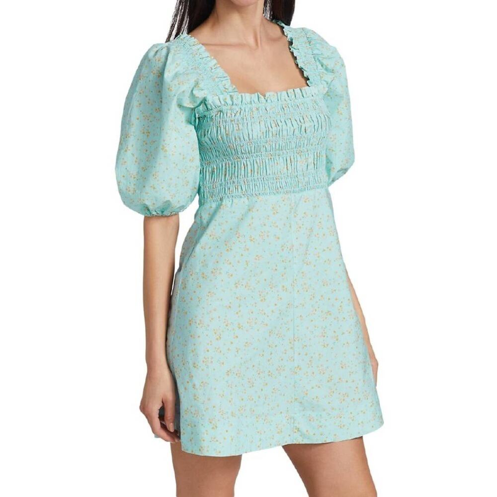 Ganni Blue Floral organic cotton poplin mini dress EU 34 - US 2